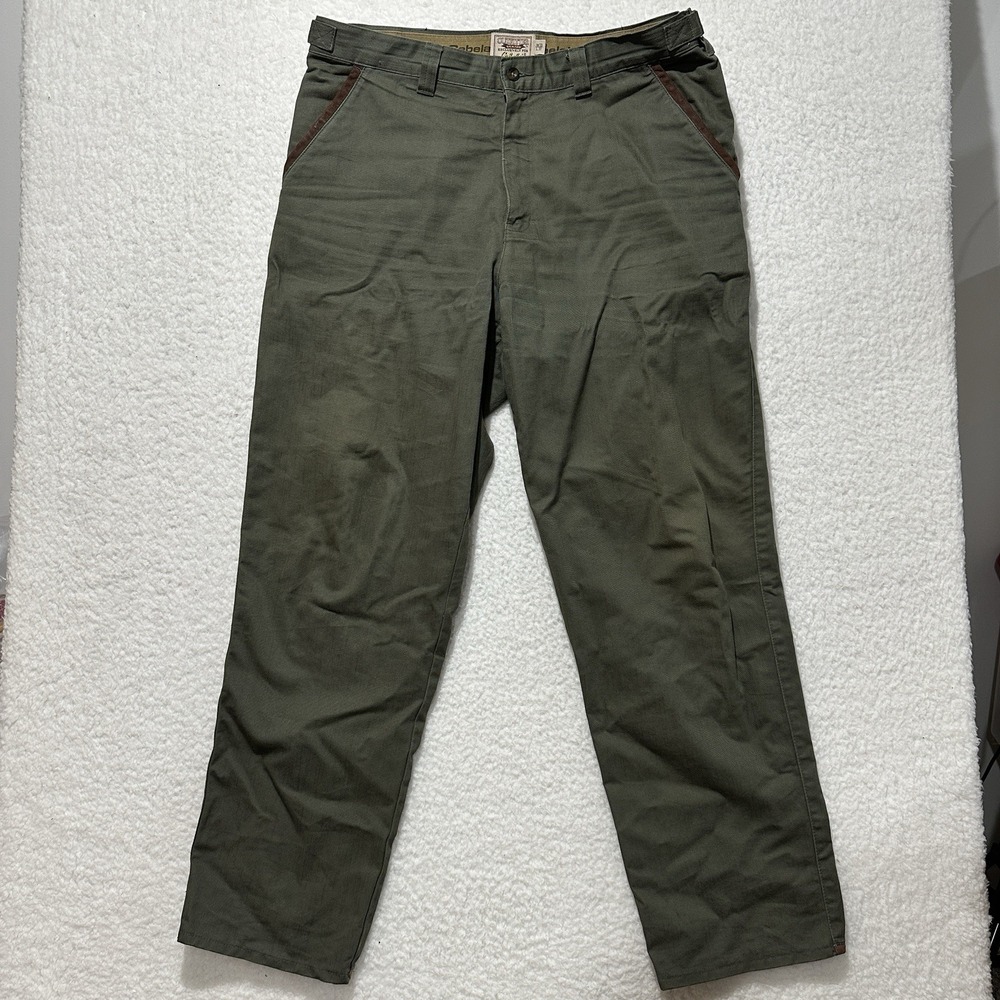 Cabelas Outfitter Series Mens Pants Cotton Leather Accent Hunting Military Green